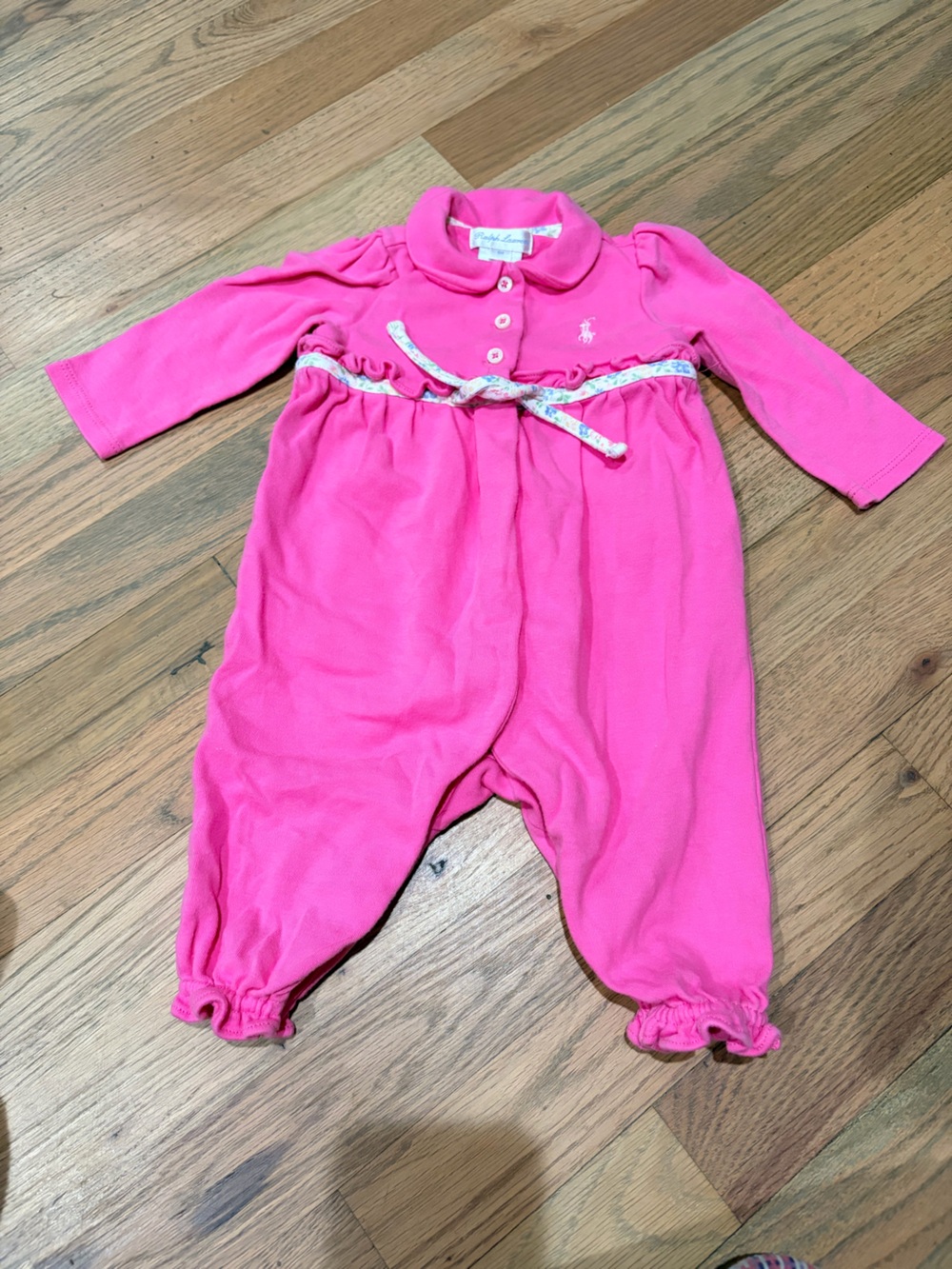 Ralph Lauren baby girl long sleeve onesie outfit with floral tie